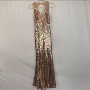 Forever 21 Gold Sequin fitted long gown dress S